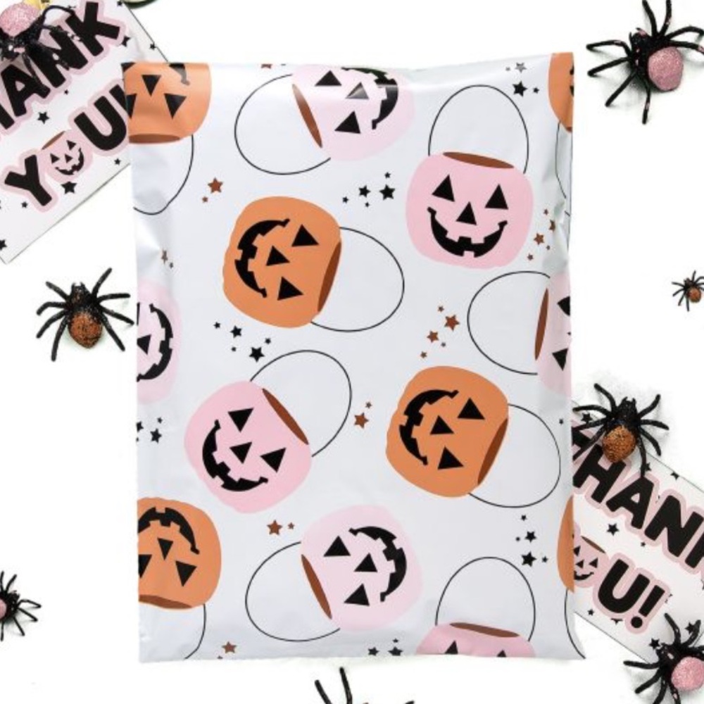Halloween Pumpkin Print Mailing Bag - Pink & Orange 20ct 10x13